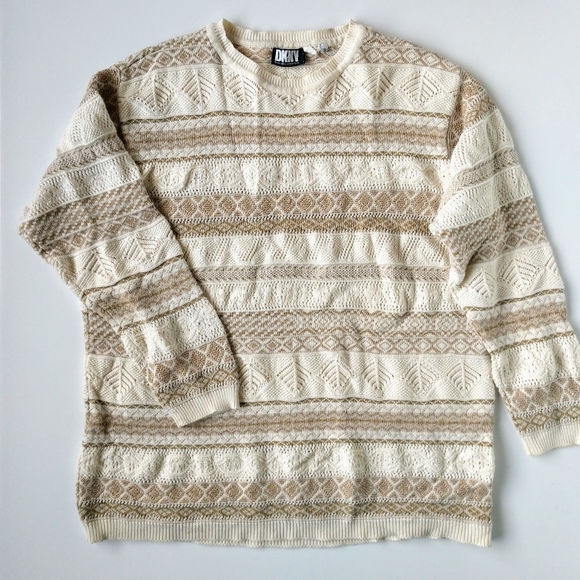 Vintage DKNY 90's Knit Striped Sweater L - Picture 2 of 5
